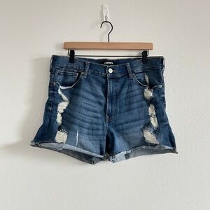 Express Blue Shortie High Rise Distressed Denim Shorts 14 Casual Summer Wear